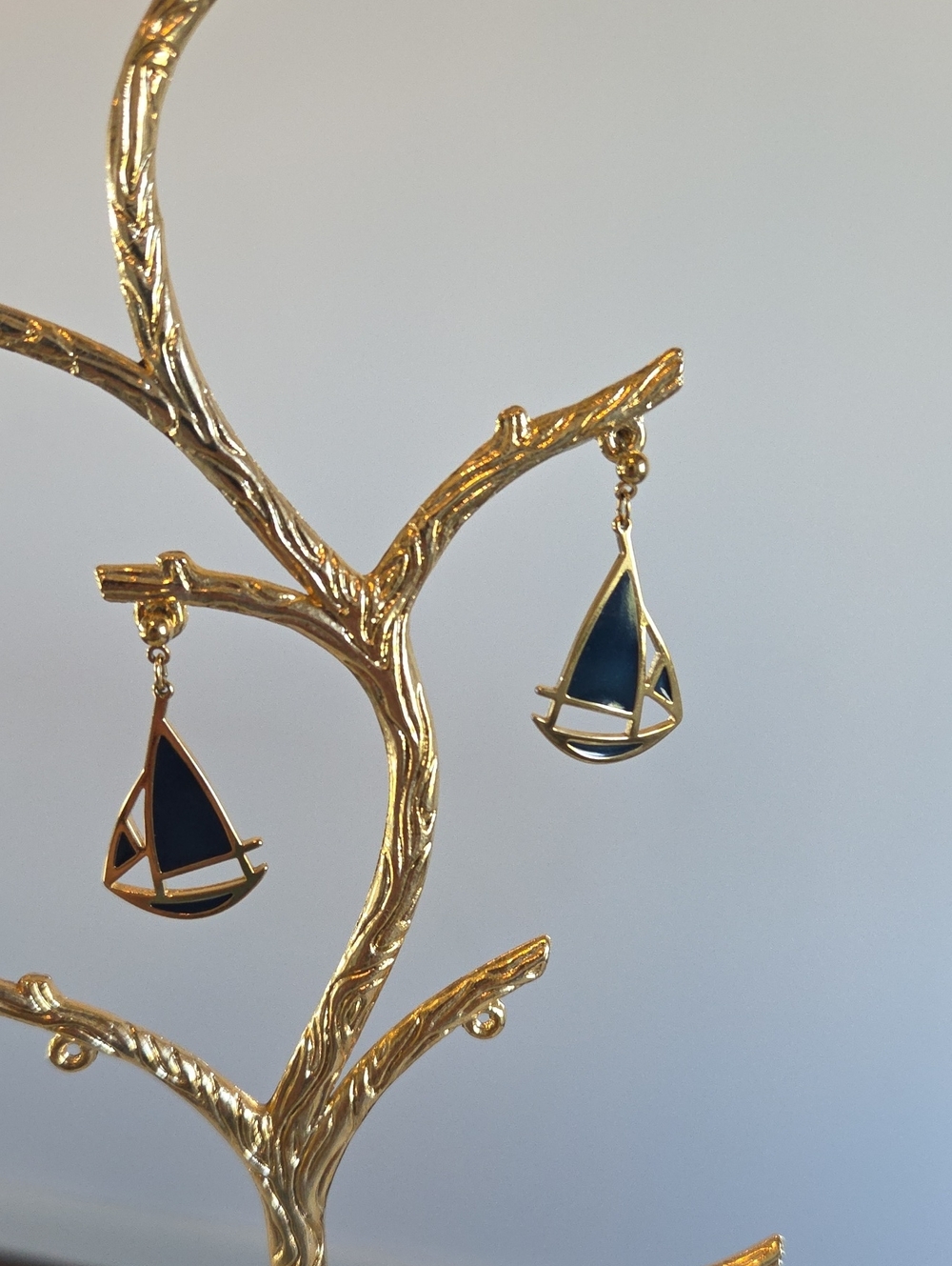 Gold & Navy Sailboat Drop Earrings - Women Jewelry